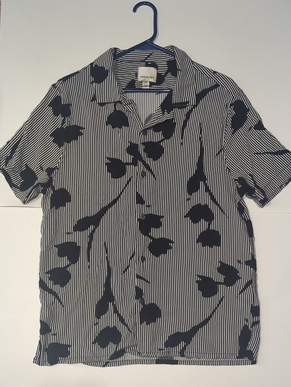 Industry Striped Floral Button Down Short Sleeve Shirt